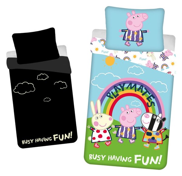 Единично памучно детско спално бельо със светещ ефект 140x200 cm Peppa Pig – Jerry Fabrics