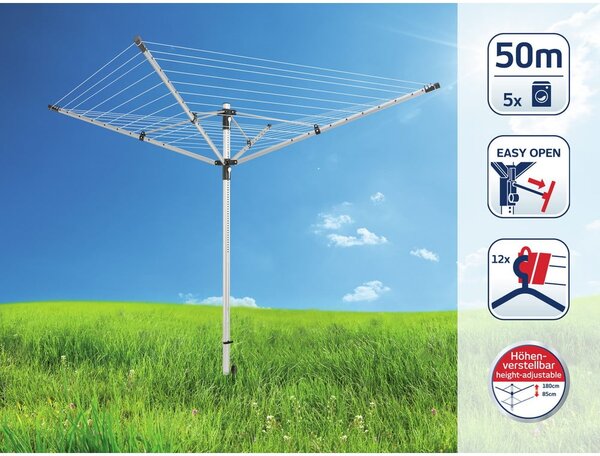 Градинска сушилня за дрехи в сребрист цвят 50 m LinoLift 500 – LEIFHEIT