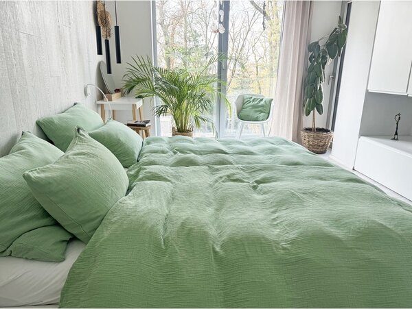 Зелено единично муселиново спално бельо 135x200 cm Plain Muslin – Butter Kings
