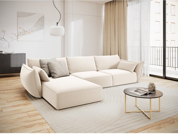 Бежов кадифен ъглов диван (ляв ъгъл) Vanda – Mazzini Sofas