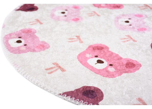 Детски килим подходящ за пране розово и цвят слонова кост ø100 cm Cute Teddies Pink – Vitaus