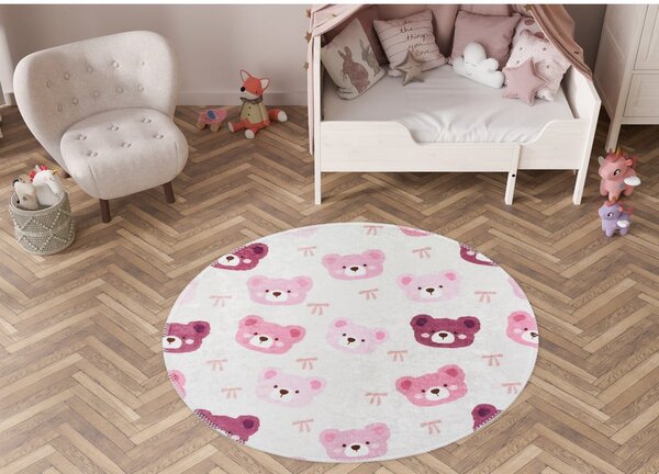 Детски килим подходящ за пране розово и цвят слонова кост ø100 cm Cute Teddies Pink – Vitaus