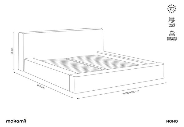 Синьо тапицирано двойно легло с място за съхранение и решетка 160x200 cm Noho - Makamii