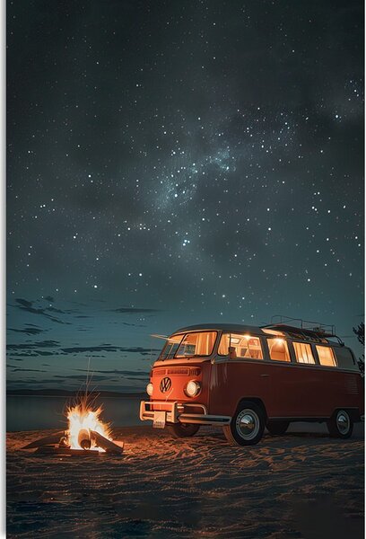 Картина на платно – Плажен огън под нощното небе – Volkswagen T1