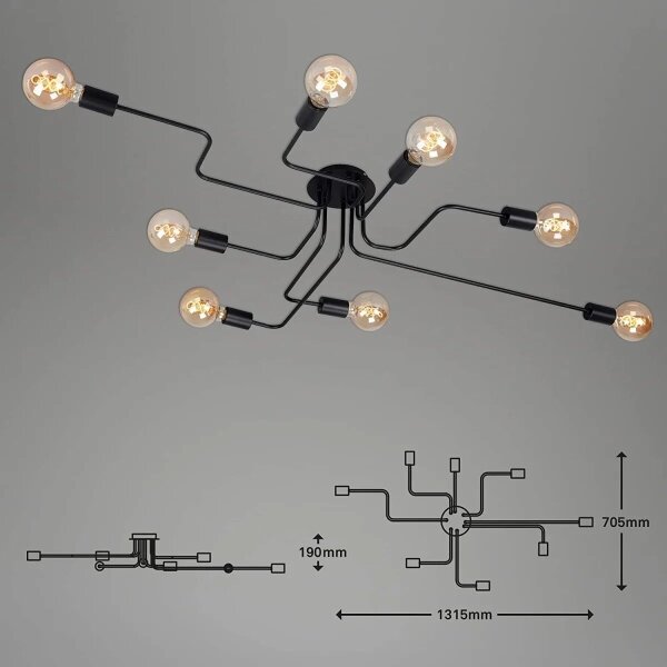 Briloner 2888-085 - Полилей за повърхностен монтаж FARETTO 8xE27/60W/230V черен