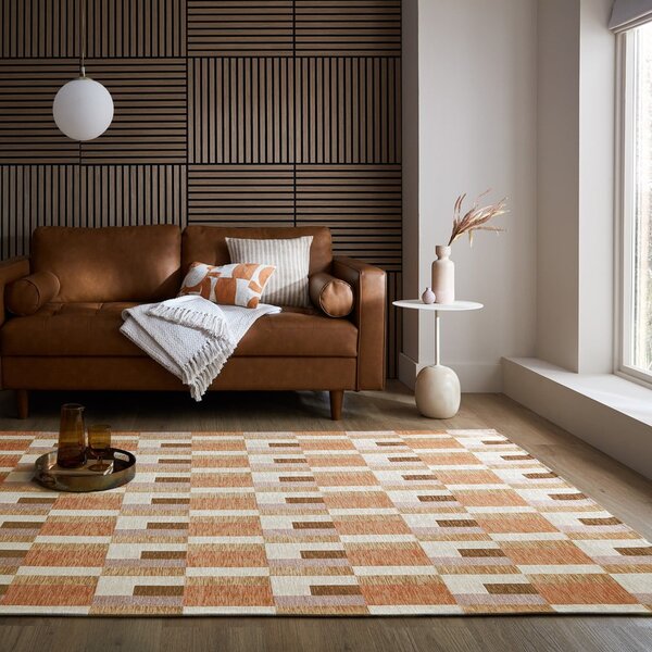 Оранжево-естествен килим 155x230 cm Riley Block Geo – Flair Rugs