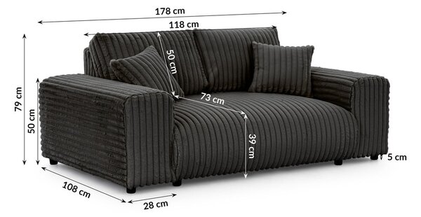 Тъмносив диван от рипсено кадифе 178 cm Justin – Ropez
