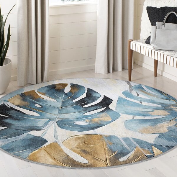 Син кръгъл килим подходящ за пране ø 80 cm Golden Leaves – Mila Home