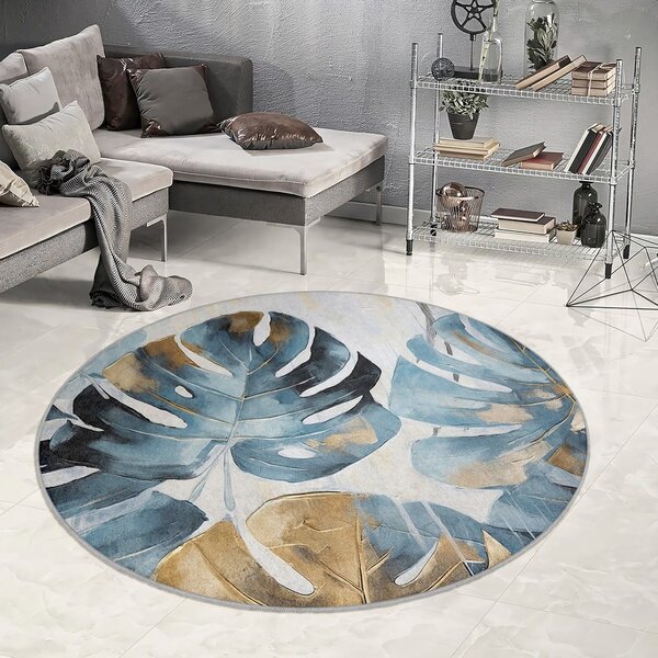 Син кръгъл килим подходящ за пране ø 80 cm Golden Leaves – Mila Home