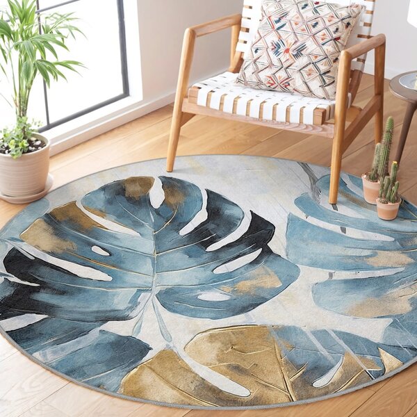 Син кръгъл килим подходящ за пране ø 80 cm Golden Leaves – Mila Home