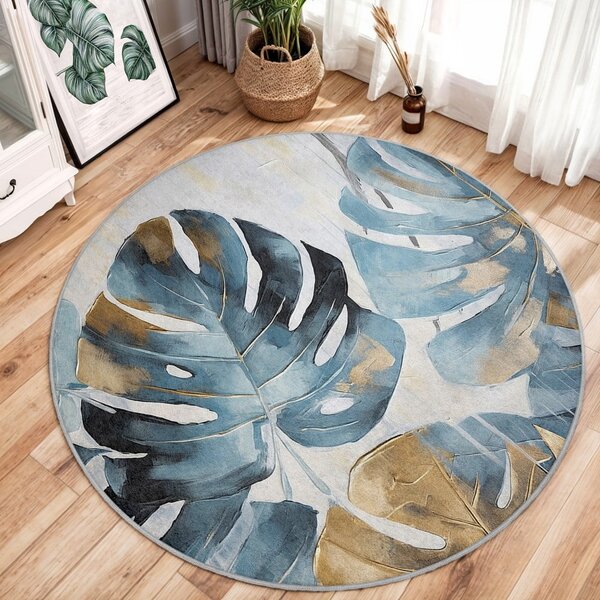 Син кръгъл килим подходящ за пране ø 80 cm Golden Leaves – Mila Home