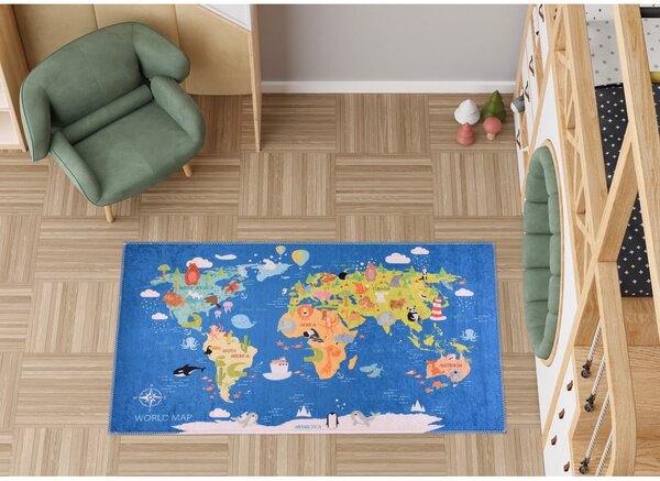 Син детски килим подходящ за пране 100x160 cm Animal Atlas – Vitaus