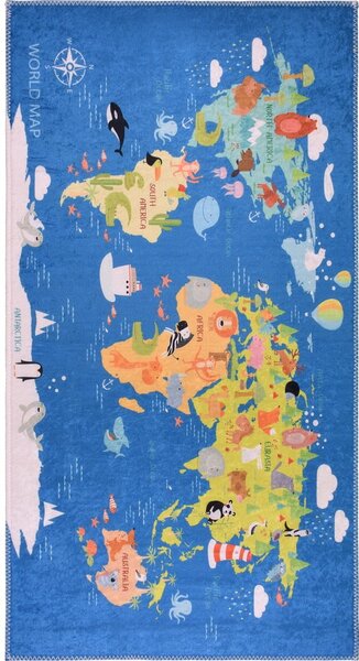 Син детски килим подходящ за пране 100x160 cm Animal Atlas – Vitaus