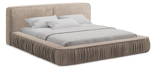 Бежово тапицирано двойно легло с място за съхранение и решетка 160x200 cm Keoni - Makamii