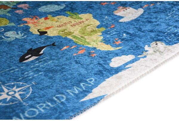 Син детски килим подходящ за пране 100x160 cm Animal Atlas – Vitaus