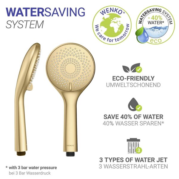 Матово златиста пластмасова икономична душ глава ø 11 cm Watersaving System – Wenko