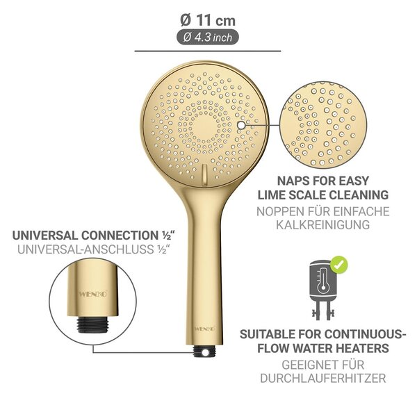 Матово златиста пластмасова икономична душ глава ø 11 cm Watersaving System – Wenko