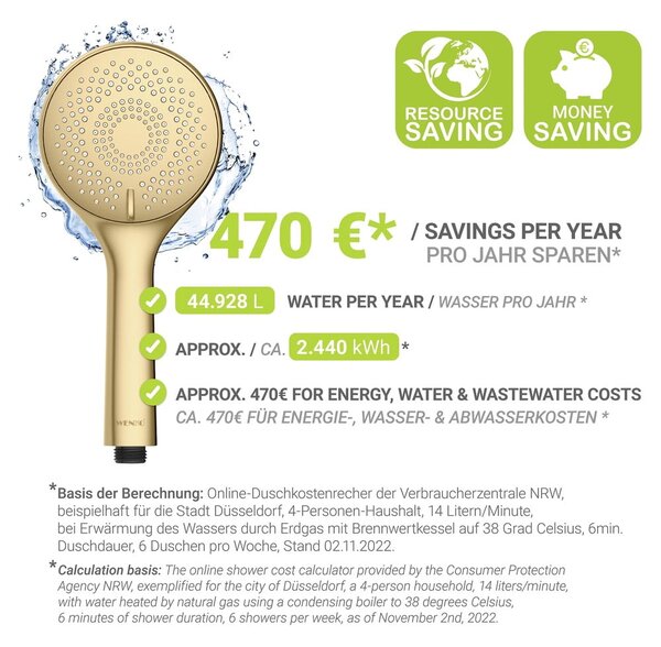 Матово златиста пластмасова икономична душ глава ø 11 cm Watersaving System – Wenko