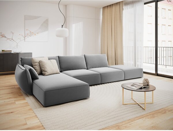 Светлосив кадифен ъглов диван (ляв ъгъл) Vanda – Mazzini Sofas
