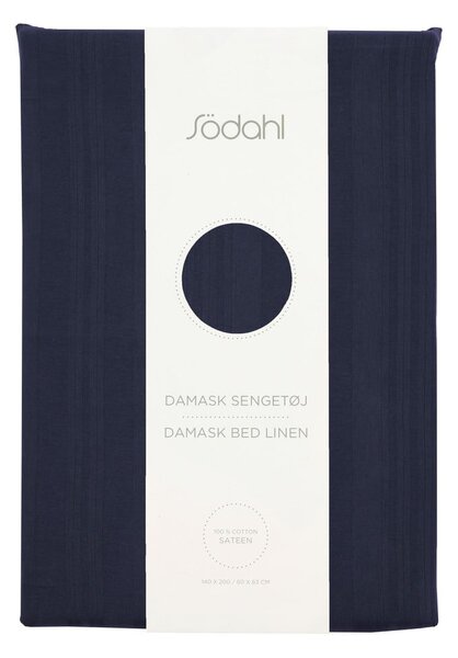 Тъмносиньо единично удължено спално бельо от дамаск 140x220 cm Noble – Södahl