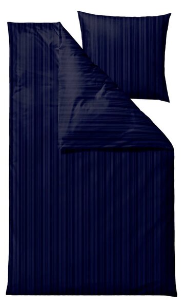 Тъмносиньо единично удължено спално бельо от дамаск 140x220 cm Noble – Södahl