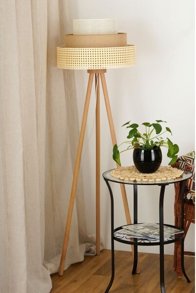 Brilagi - Подова лампа CEDAR LUNETA 1xE27/15W/230V ратан/кафяв/крем