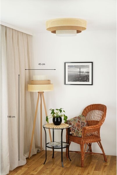 Brilagi - Подова лампа CEDAR LUNETA 1xE27/15W/230V ратан/кафяв/крем