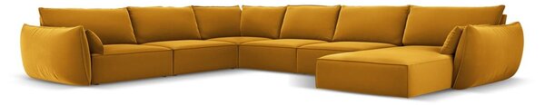 Кадифен ъглов диван в цвят горчица (ляв ъгъл/U форма) Vanda – Mazzini Sofas