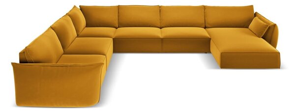 Кадифен ъглов диван в цвят горчица (ляв ъгъл/U форма) Vanda – Mazzini Sofas