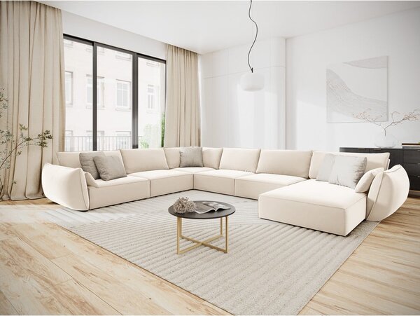 Бежов кадифен ъглов диван (ляв ъгъл/U форма) Vanda – Mazzini Sofas
