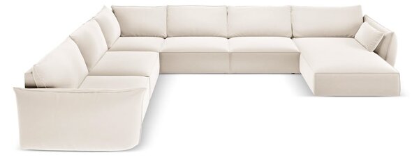 Бежов кадифен ъглов диван (ляв ъгъл/U форма) Vanda – Mazzini Sofas