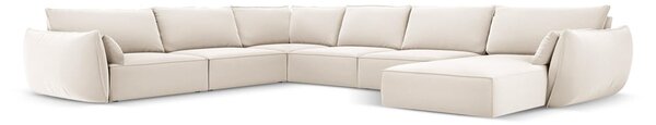 Бежов кадифен ъглов диван (ляв ъгъл/U форма) Vanda – Mazzini Sofas