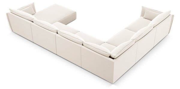 Бежов кадифен ъглов диван (ляв ъгъл/U форма) Vanda – Mazzini Sofas