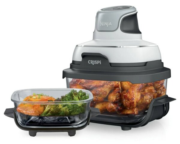 Фритюрник с горещ въздух 4в1 Ninja CRISPi FN102EU, 1700W, 3.8 + 1.4 л, 70-185°C, TempWare, Керамични плочи, Без PFAS, Преносим дизайн, Бял