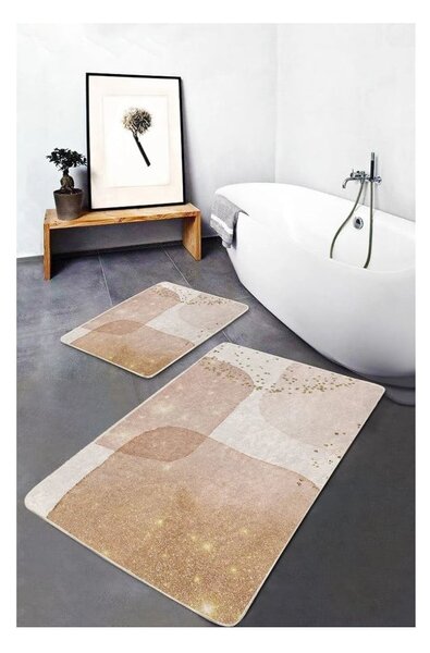 Бежови кадифени килими за баня в комплект от 2 бр. 60x100 cm – Mila Home