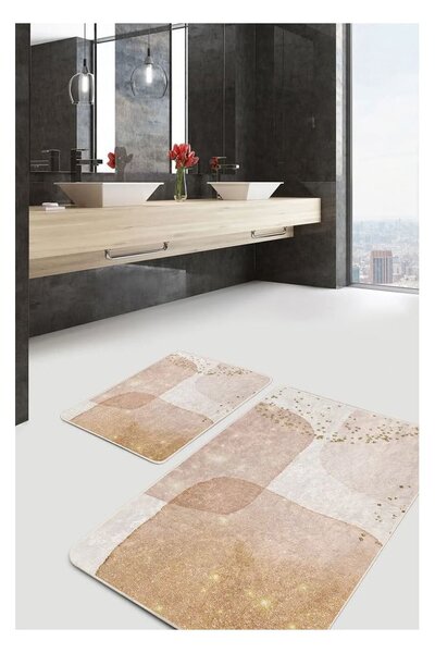 Бежови кадифени килими за баня в комплект от 2 бр. 60x100 cm – Mila Home