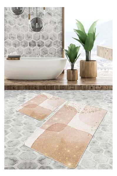 Бежови кадифени килими за баня в комплект от 2 бр. 60x100 cm – Mila Home