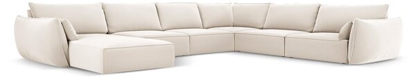Бежов кадифен ъглов диван (десен ъгъл/U форма) Vanda – Mazzini Sofas