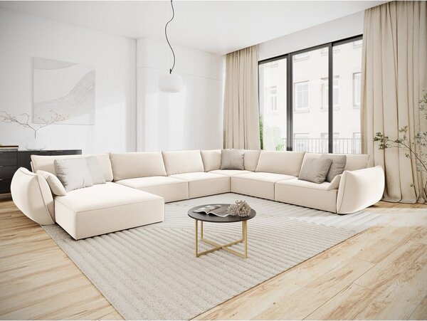 Бежов кадифен ъглов диван (десен ъгъл/U форма) Vanda – Mazzini Sofas