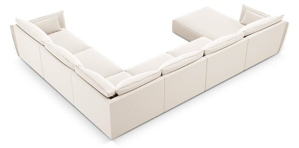 Бежов кадифен ъглов диван (десен ъгъл/U форма) Vanda – Mazzini Sofas