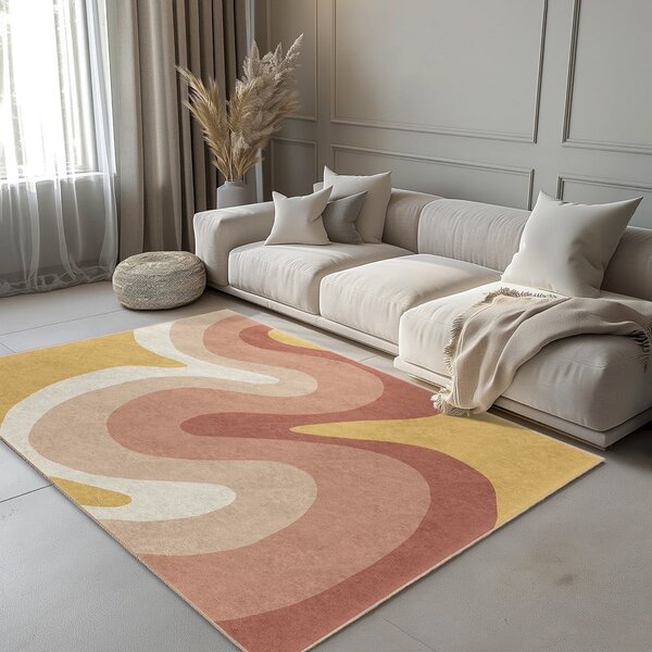 Килим подходящ за пране в цвят жълта охра и сиво-розов 160x230 cm Strawberry Creamsicle – Mila Home