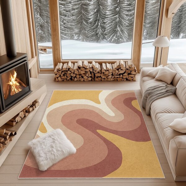 Килим подходящ за пране в цвят жълта охра и сиво-розов 160x230 cm Strawberry Creamsicle – Mila Home