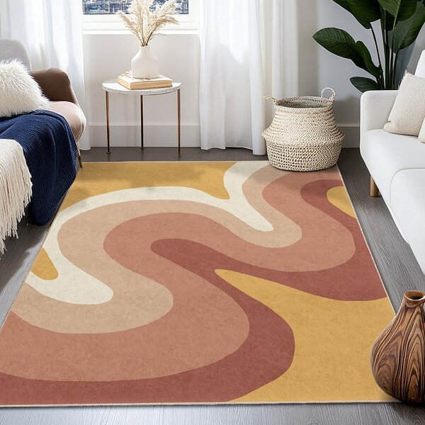 Килим подходящ за пране в цвят жълта охра и сиво-розов 160x230 cm Strawberry Creamsicle – Mila Home