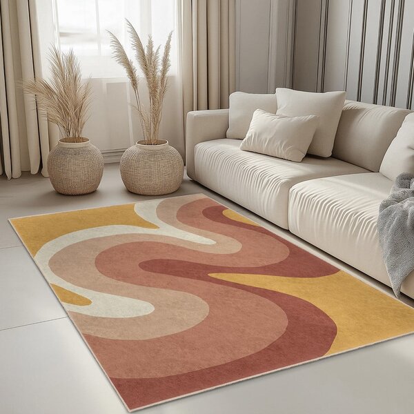Килим подходящ за пране в цвят жълта охра и сиво-розов 160x230 cm Strawberry Creamsicle – Mila Home