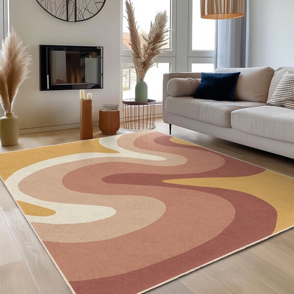 Килим подходящ за пране в цвят жълта охра и сиво-розов 160x230 cm Strawberry Creamsicle – Mila Home