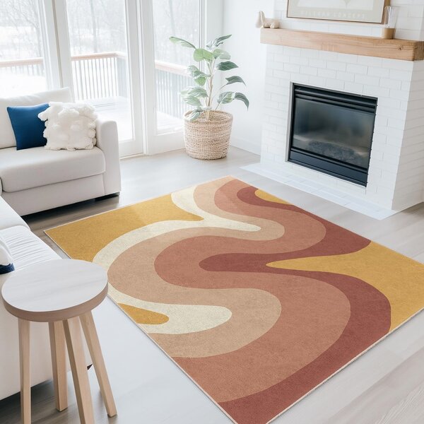 Килим подходящ за пране в цвят жълта охра и сиво-розов 160x230 cm Strawberry Creamsicle – Mila Home