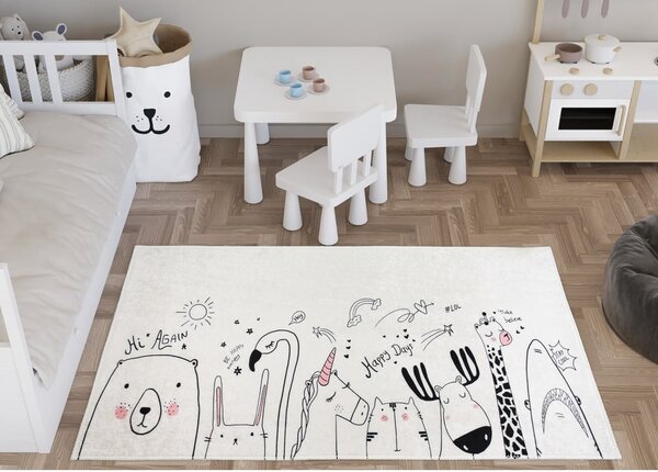 Детски килим подходящ за пране в цвят слонова кост 120x180 cm Animal Kingdom – Vitaus