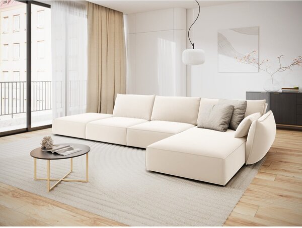Бежов кадифен ъглов диван (десен ъгъл) Vanda – Mazzini Sofas