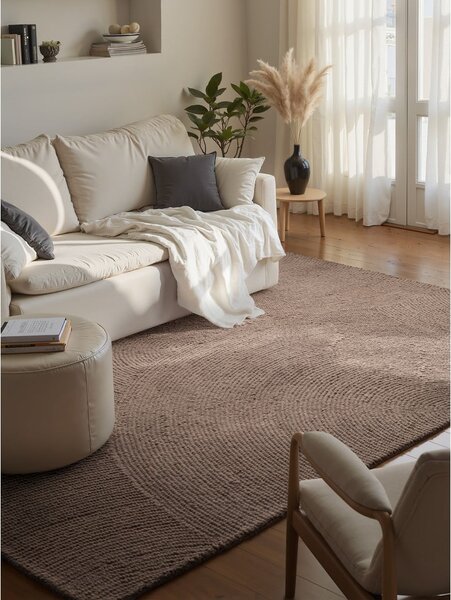 Кафяво-сив ръчно изработен вълнен килим 80x150 cm Calmio – Hanse Home