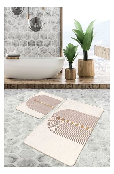Бежови кадифени килими за баня в комплект от 2 бр. 60x100 cm – Mila Home